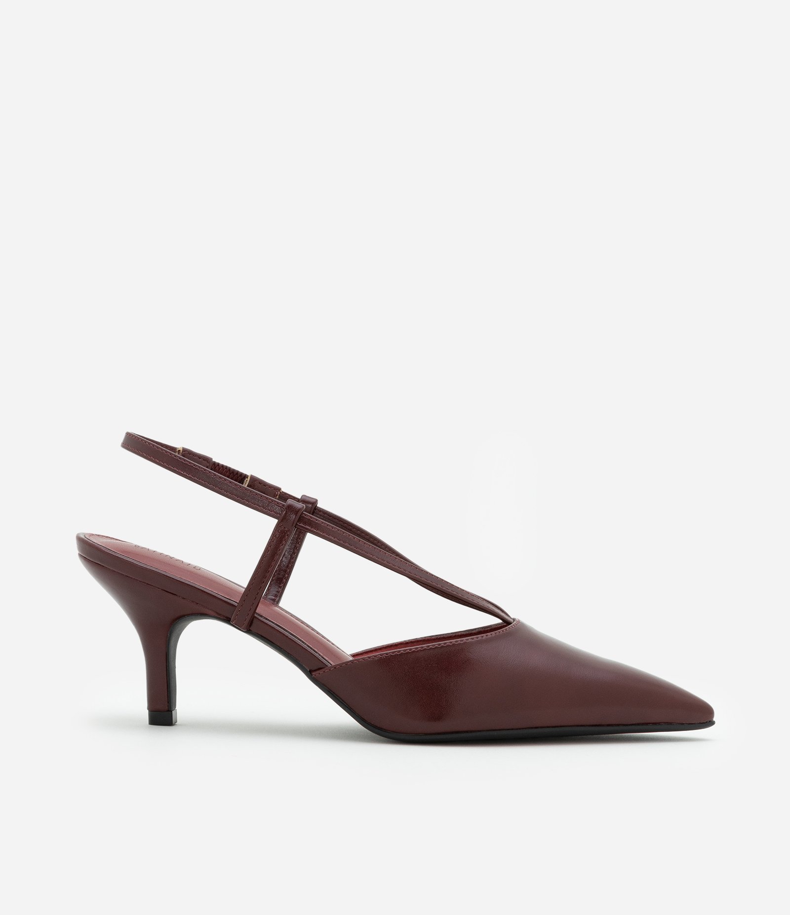 Sapato Scarpin em PU com 2 Tiras Formato em V Vermelho Vinho 1