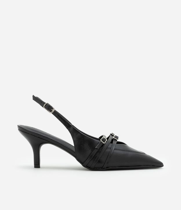 Sapato Scarpin em PU Slingback com Multi Fivelas