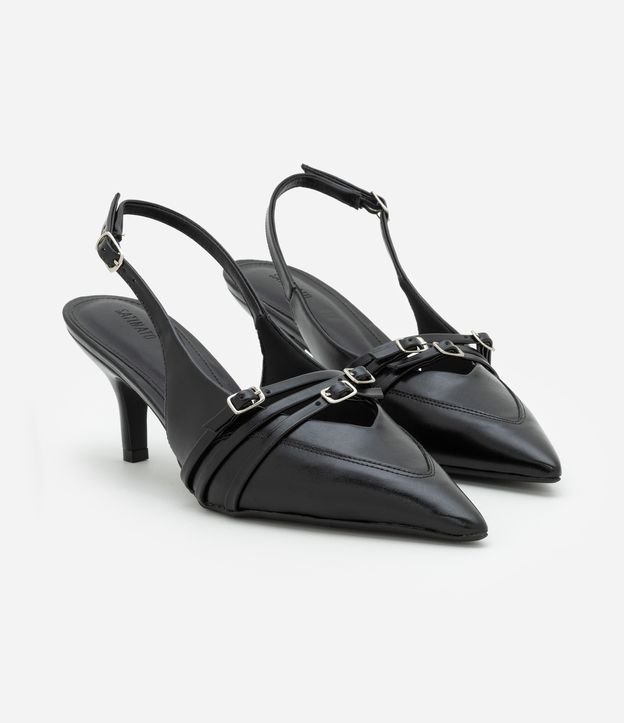 Sapato Scarpin em PU Slingback com Multi Fivelas
