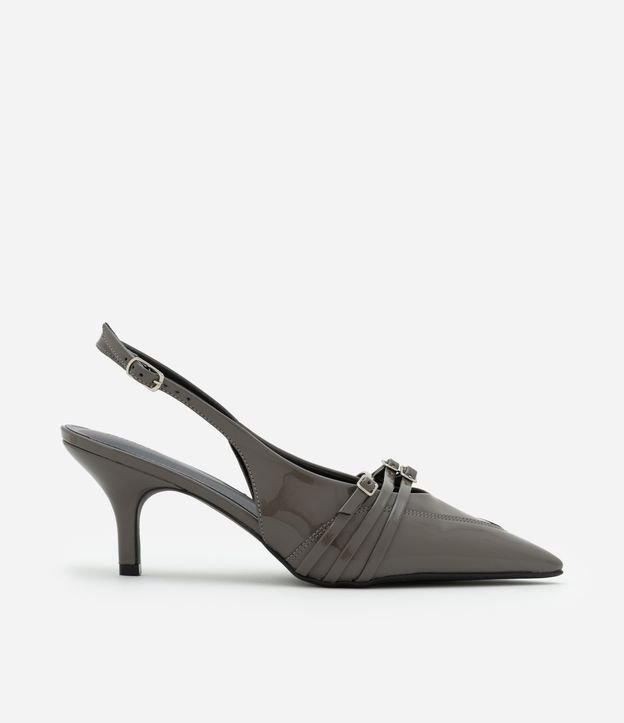 Sapato Scarpin em PU Slingback com Multi Fivelas