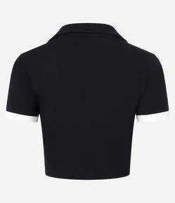 Blusa em Algodão com Gola Polo e Detalhe na Manga
