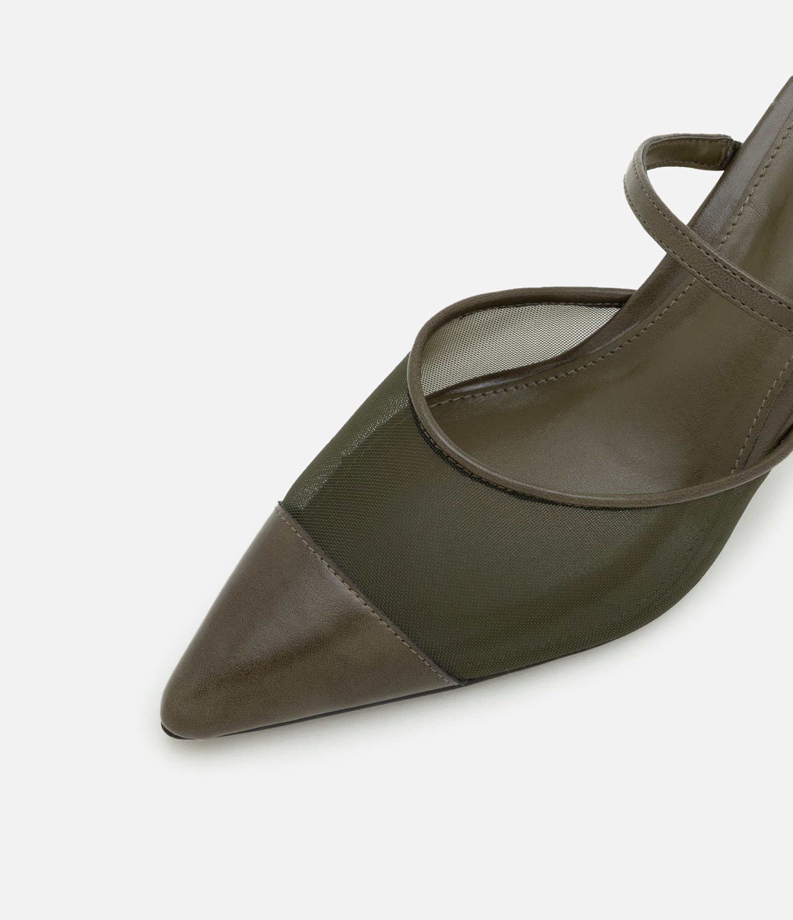 Sapato Scarpin Mule em PU com Detalhe Telinha e Tira Fina Verde Militar 4