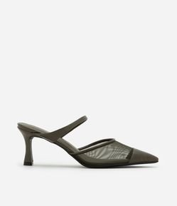 Sapato Scarpin Mule em PU com Detalhe Telinha e Tira Fina