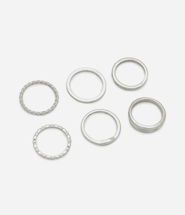 Kit 06 Anéis em Metal com Texturas e Revestimento Brilhoso