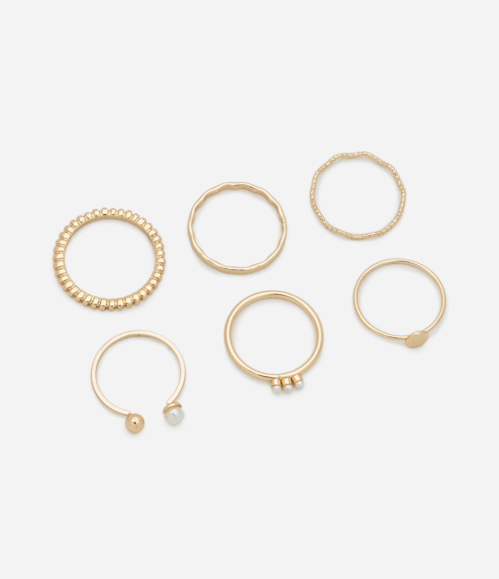 Kit 06 Anéis Finos com Pérola em Diferentes Formatos Dourado 1