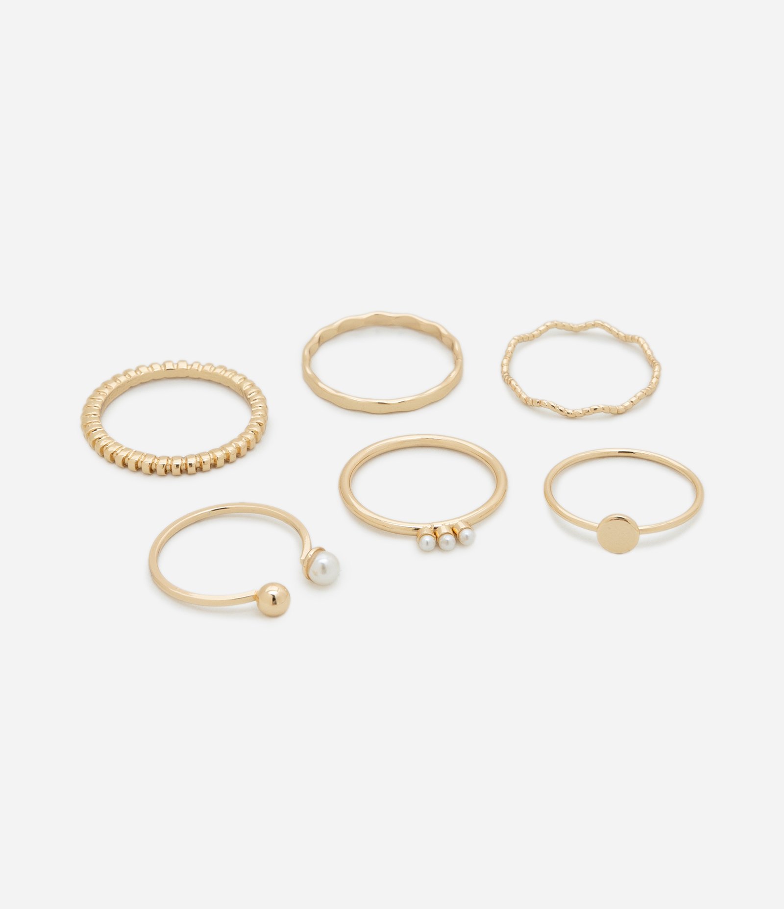 Kit 06 Anéis Finos com Pérola em Diferentes Formatos Dourado 2