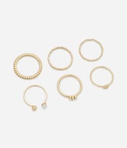Kit 06 Anéis Finos com Pérola em Diferentes Formatos