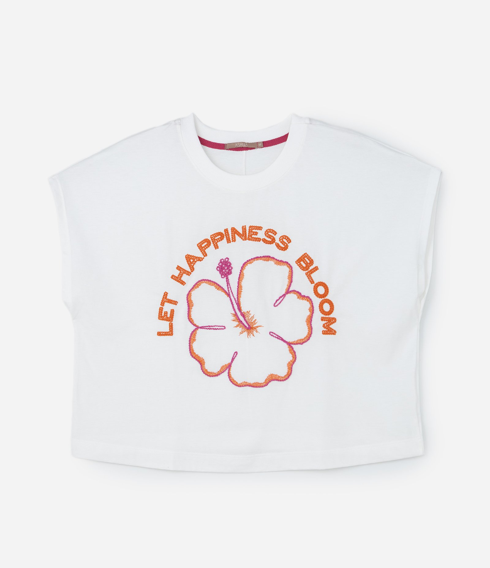 Camiseta em Algodão Bordado de Hibisco Curve & Plus Size Branco 4