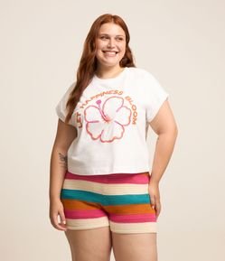 Camiseta em Algodão Bordado de Hibisco Curve & Plus Size