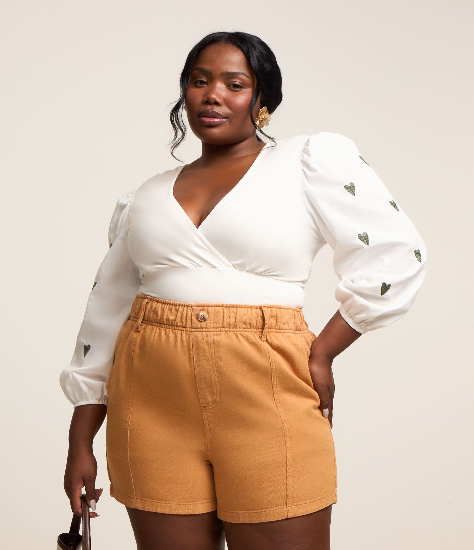 Blusa com Manga 7/8 e Bordado de Folhas Curve & Plus Size Branco 1