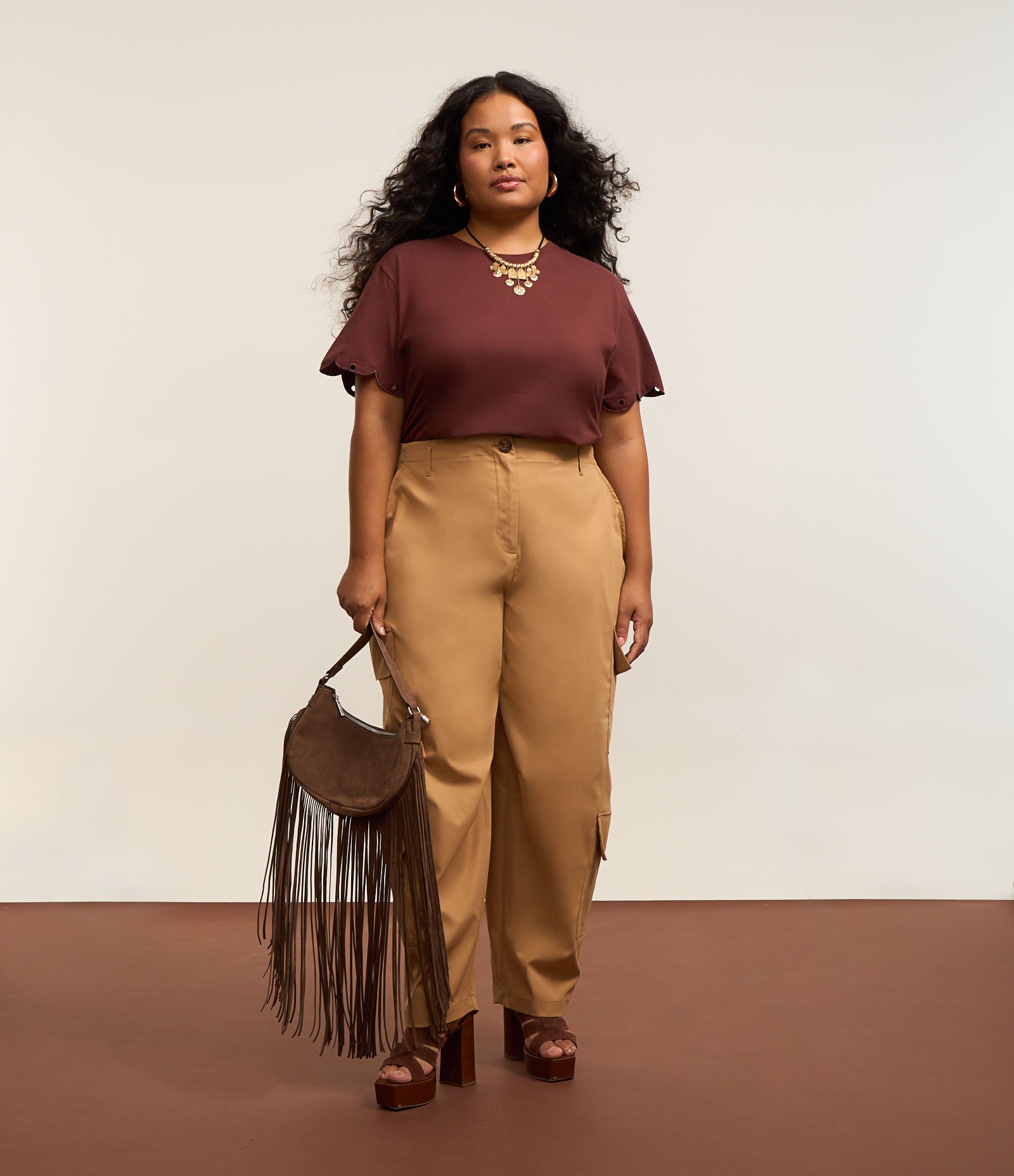 Blusa em Algodão com Bordado na Manga Curve & Plus Size Terracota 2