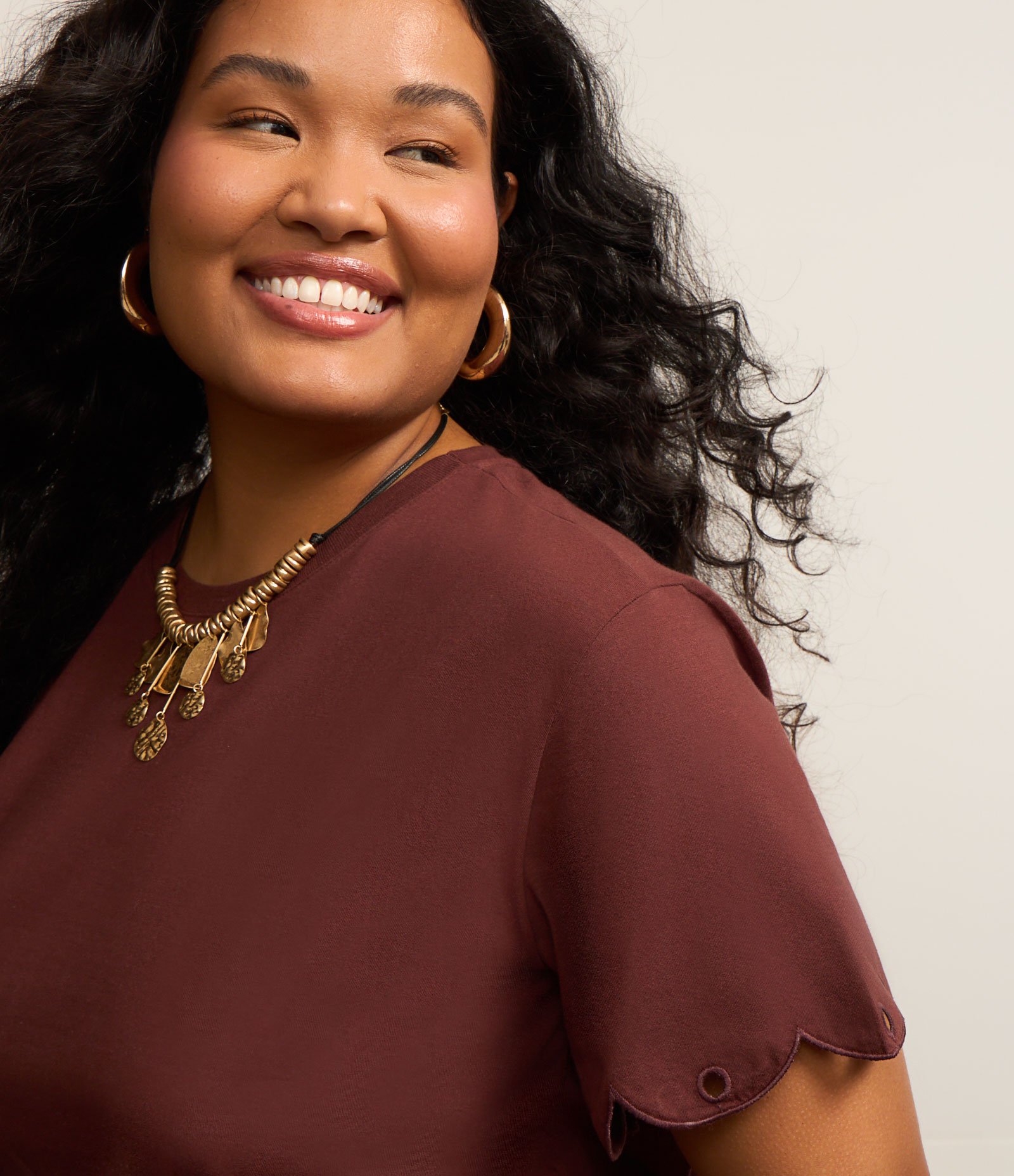 Blusa em Algodão com Bordado na Manga Curve & Plus Size Terracota 3