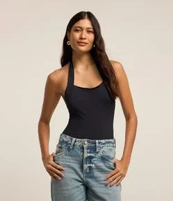 Body Frente Única em Microfibra com Decote Quadrado