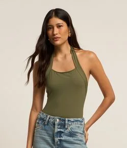 Body Frente Única em Microfibra com Decote Quadrado