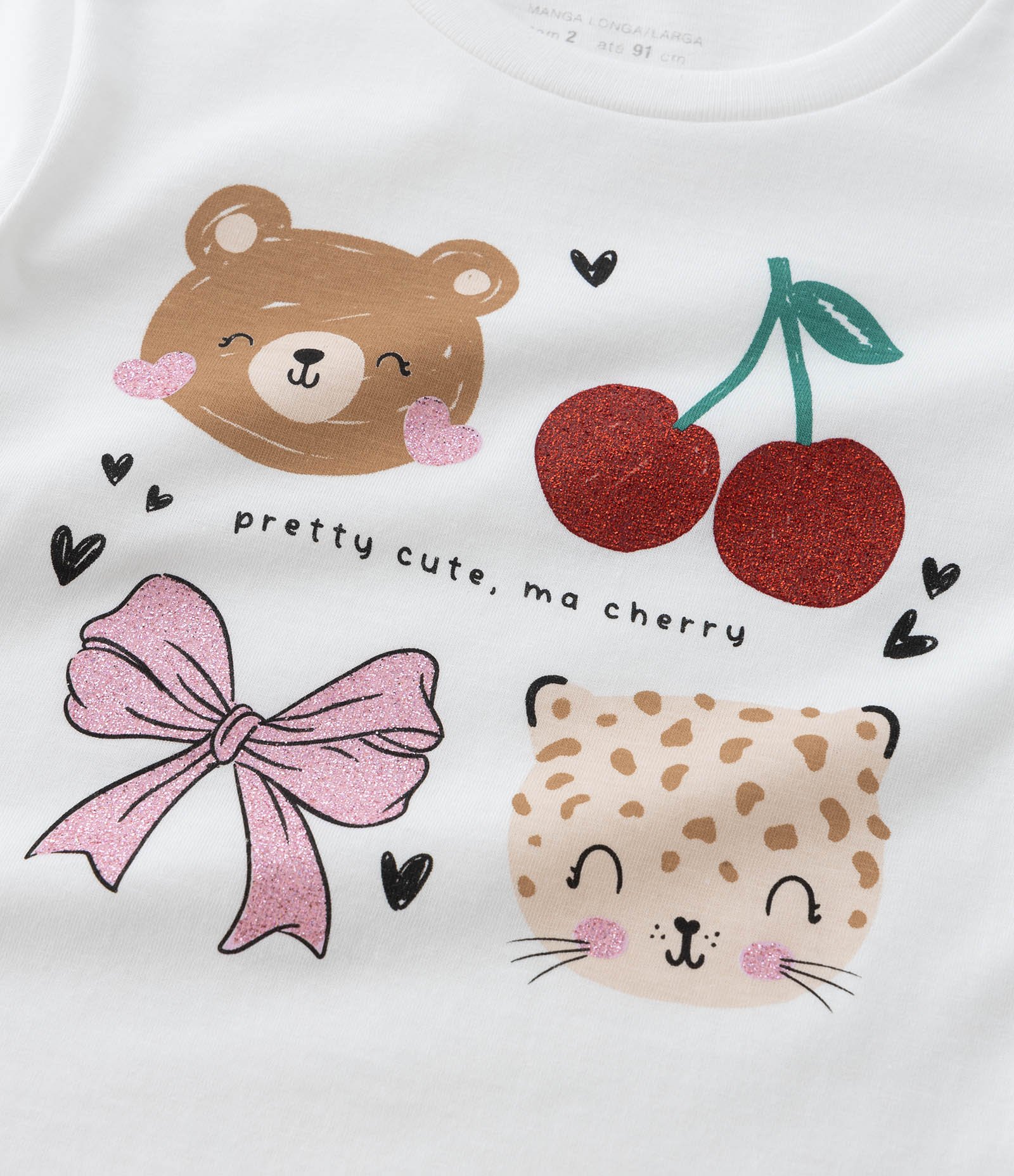 Blusa Infantil com Estampa Bichinhos com Brilho - Tam 1 a 6 Anos Branco 6