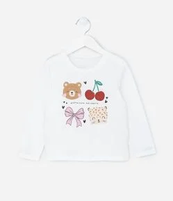 Blusa Infantil com Estampa Bichinhos com Brilho - Tam 1 a 6 Anos