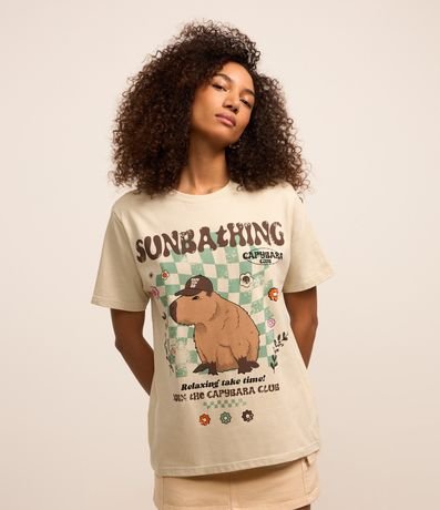Camiseta Alongada em Algodão com Estampa Capyba Club Camiseta Alongada em Algodão com Estampa Capyba Club