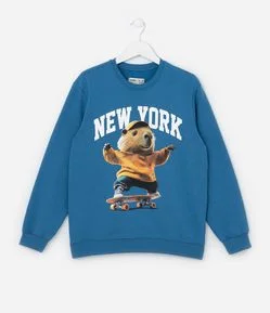 Blusão Infantil com Estampa Capivara Skatista - Tam 5 a 14 Anos