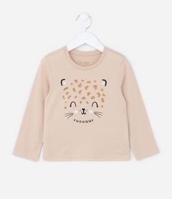 Blusa Infantil com Estampa Carinha de Onça - Tam 1 a 6 Anos