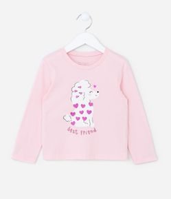 Blusa Infantil com Estampa Poodle e Corações - Tam 1 a 6 Anos