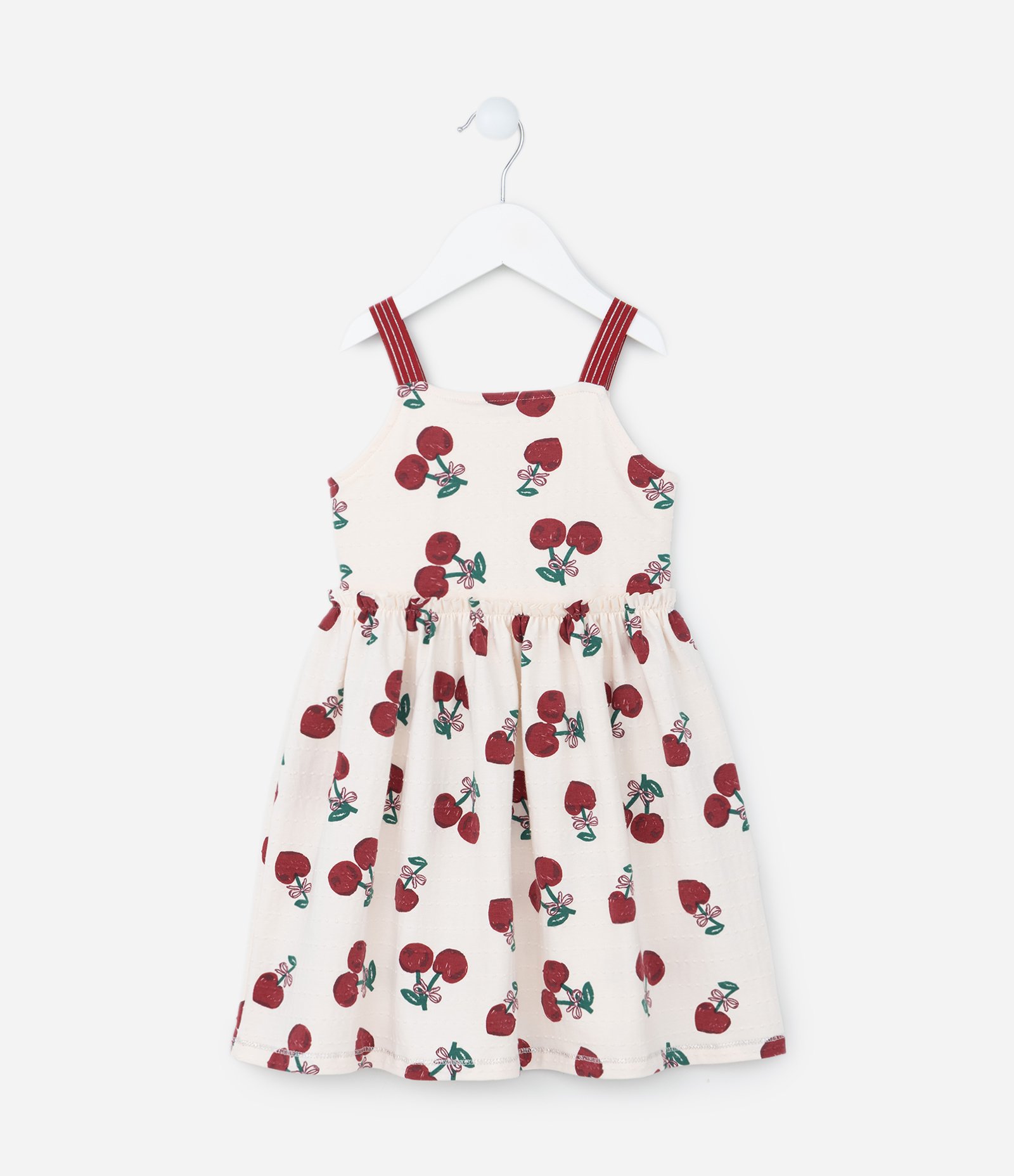 Vestido Infantil em Algodão com Estampa de Cerejas - Tam 1 a 6 Anos Off White/Vermelho 1