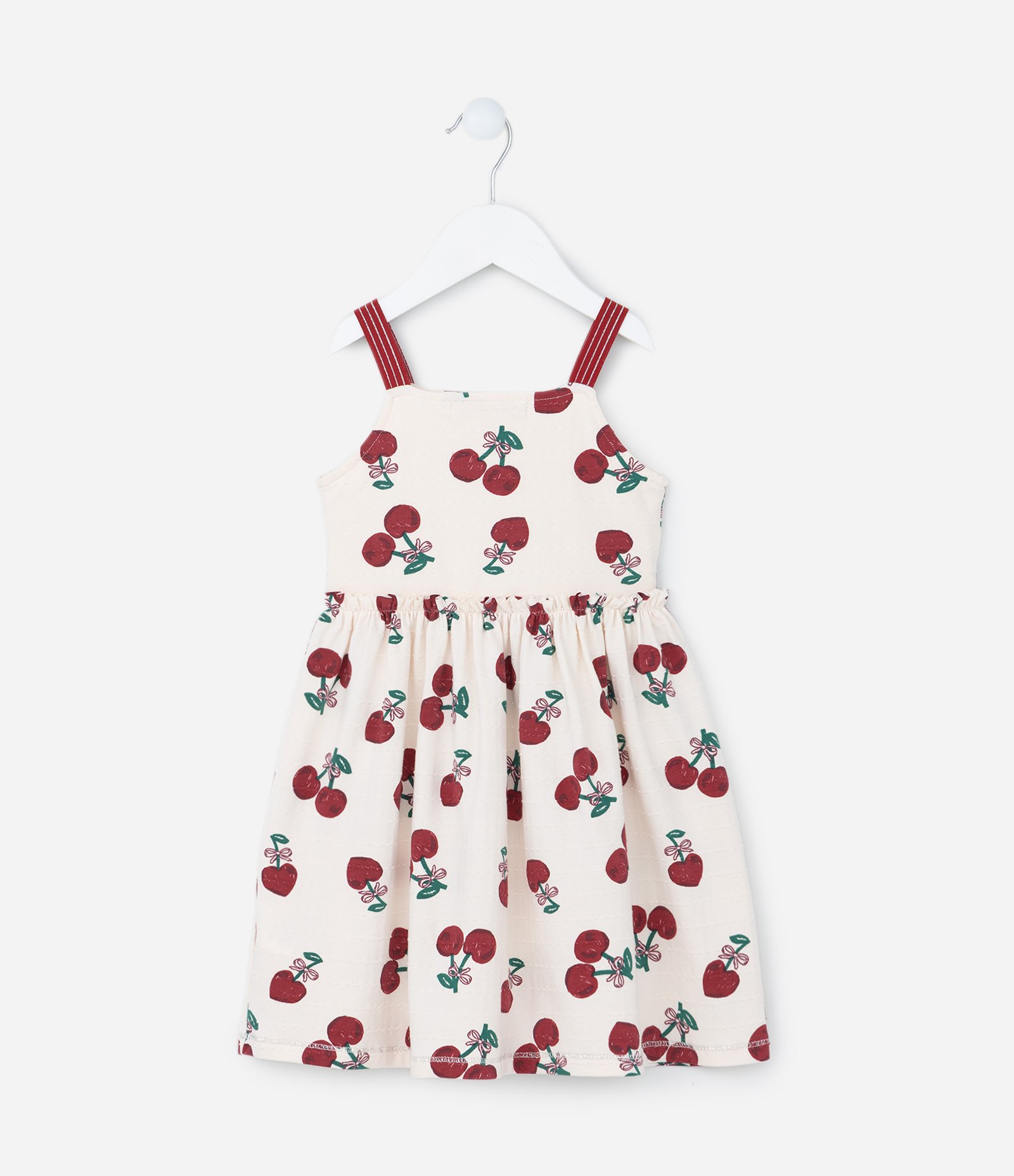 Vestido Infantil em Algodão com Estampa de Cerejas - Tam 1 a 6 Anos Off White/Vermelho 2
