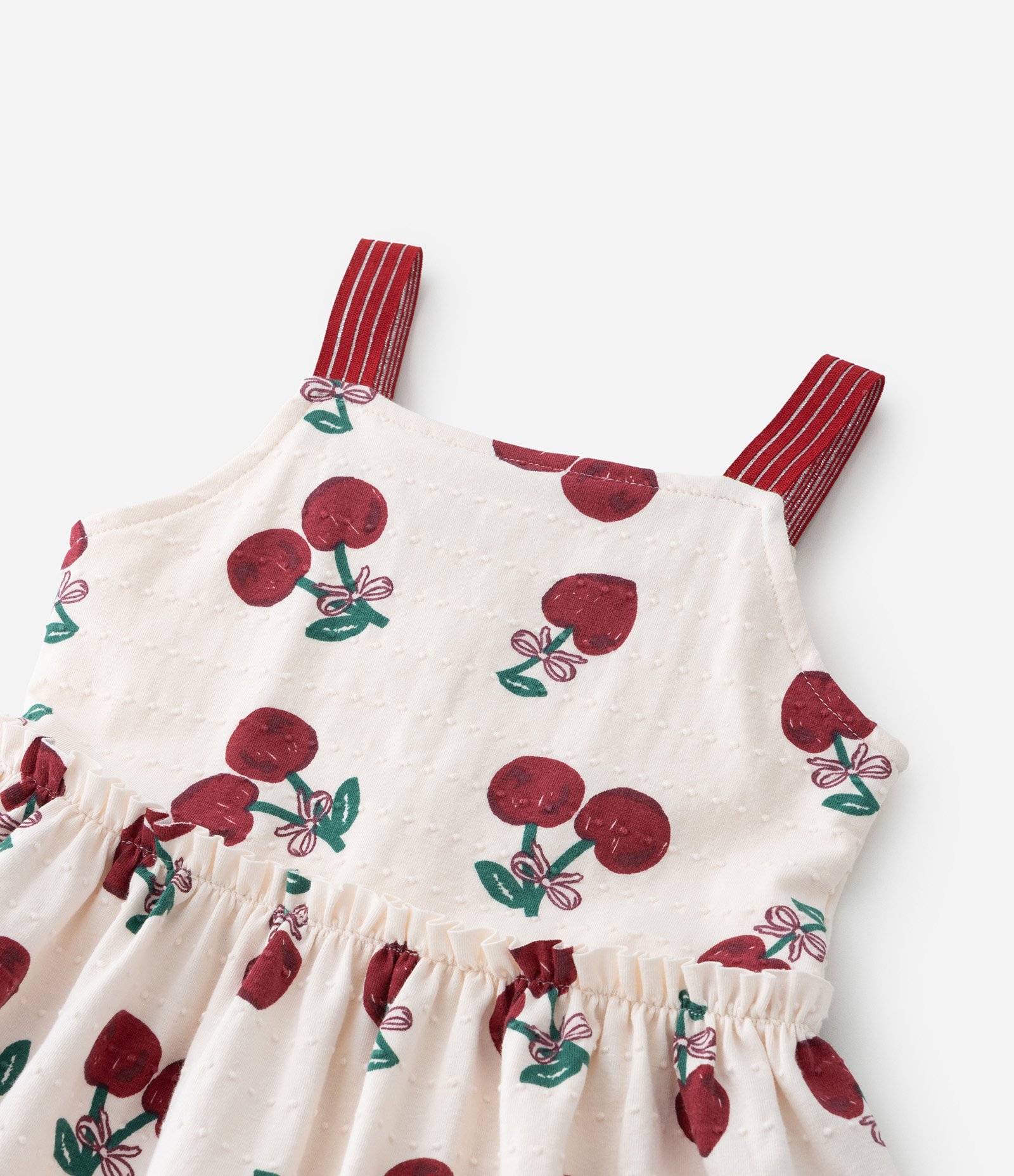 Vestido Infantil em Algodão com Estampa de Cerejas - Tam 1 a 6 Anos Off White/Vermelho 5