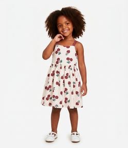 Vestido Infantil em Algodão com Estampa de Cerejas - Tam 1 a 6 Anos