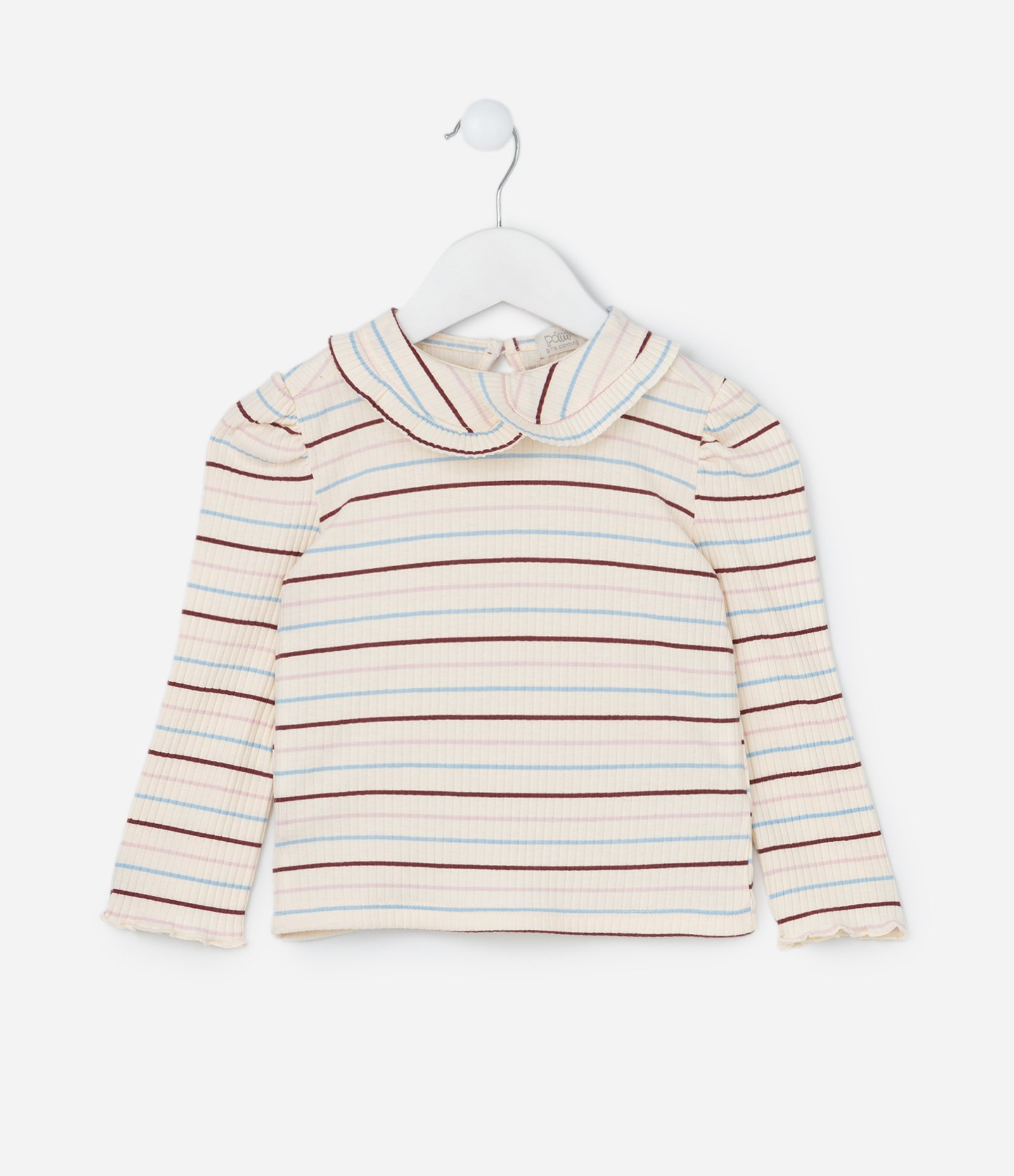 Blusa Infantil Canelada com Gola Diferenciada - Tam 1 a 6 Anos Bege 1