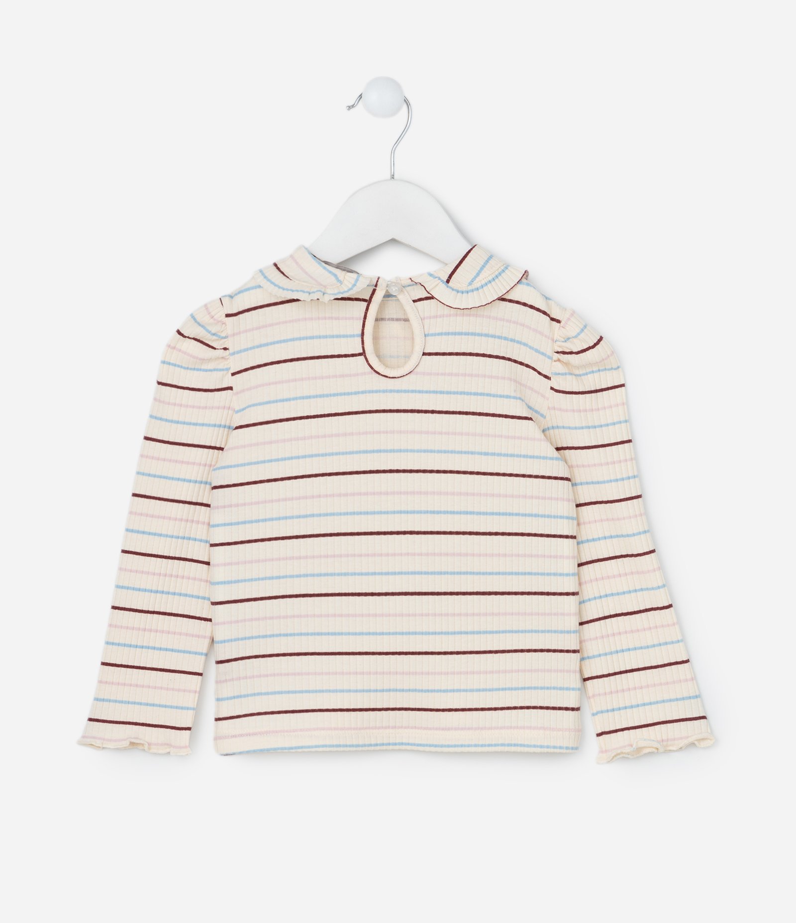 Blusa Infantil Canelada com Gola Diferenciada - Tam 1 a 6 Anos Bege 2