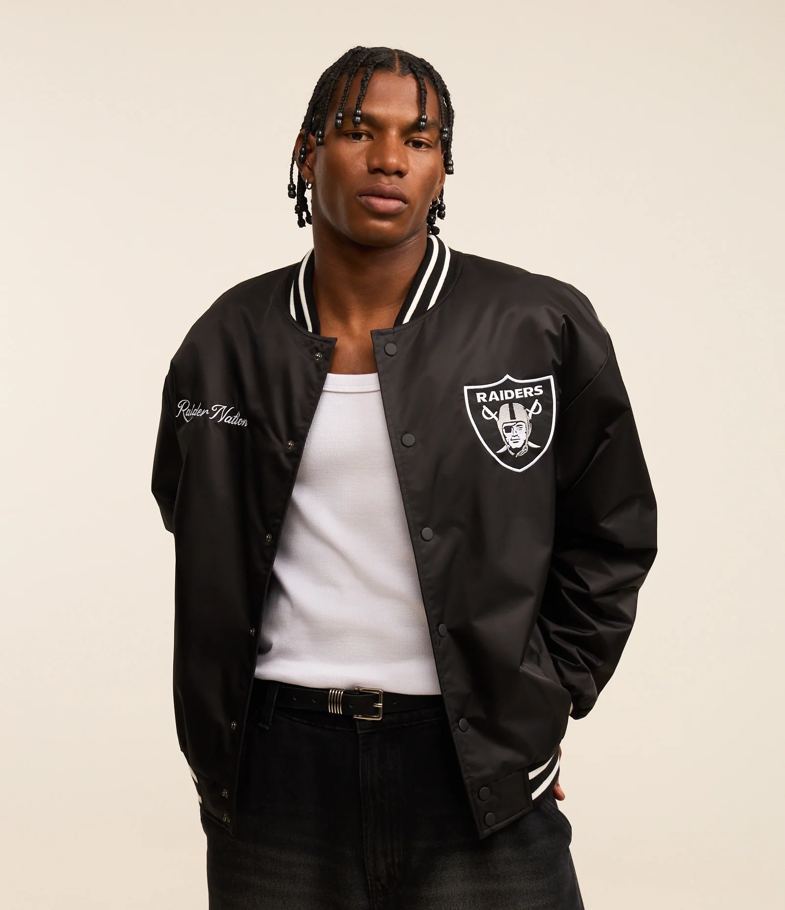 Jaqueta Bomber em Poliamida com Estampa Lettering NFL Preto 1