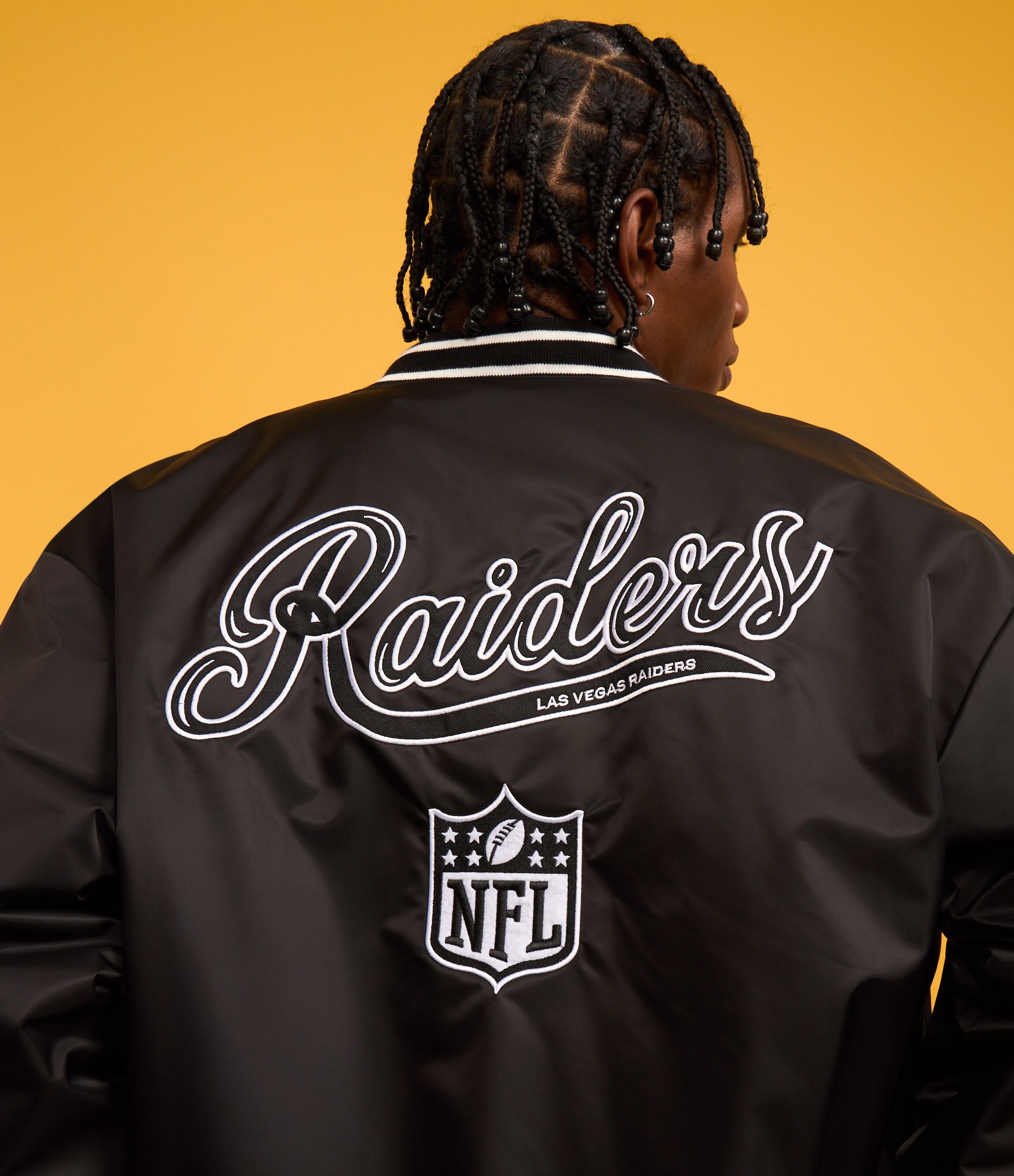 Jaqueta Bomber em Poliamida com Estampa Lettering NFL Preto 2