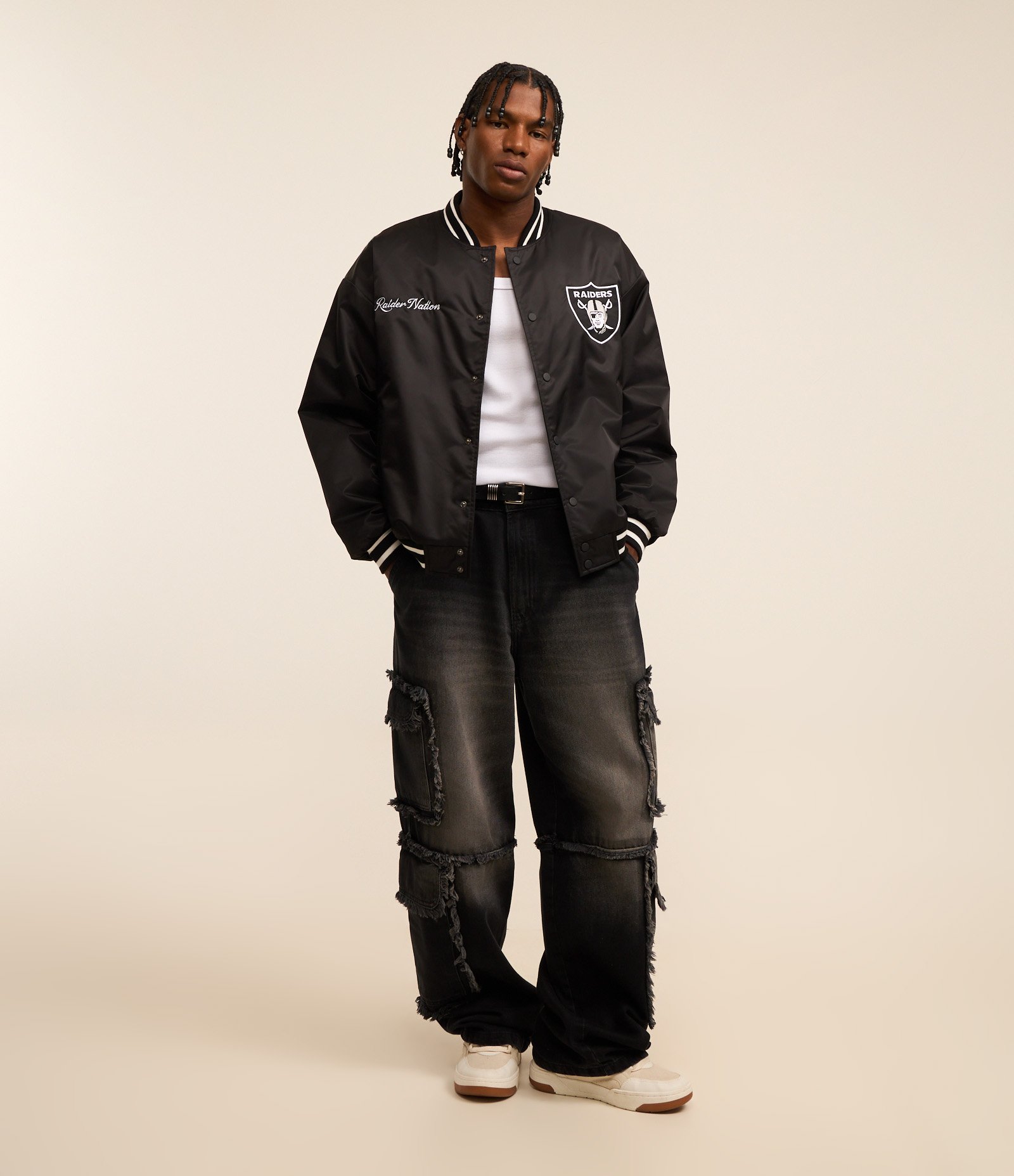 Jaqueta Bomber em Poliamida com Estampa Lettering NFL Preto 3