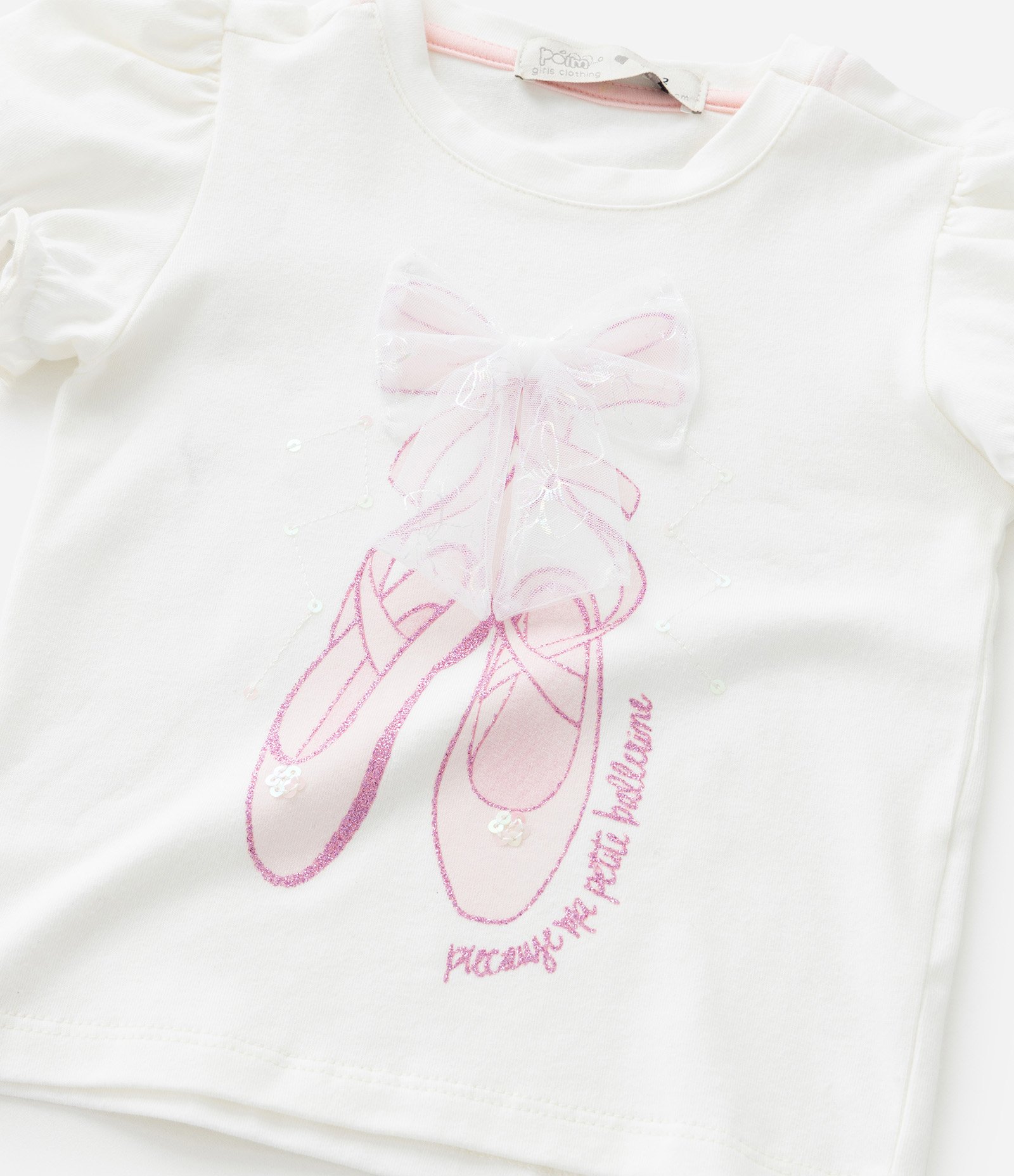 Blusa Infantil com Laço Aplicado e Estampa Sapatilha - Tam 1 a 6 Anos Branco 6