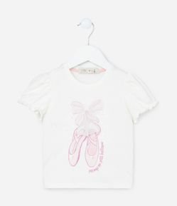 Blusa Infantil com Laço Aplicado e Estampa Sapatilha - Tam 1 a 6 Anos