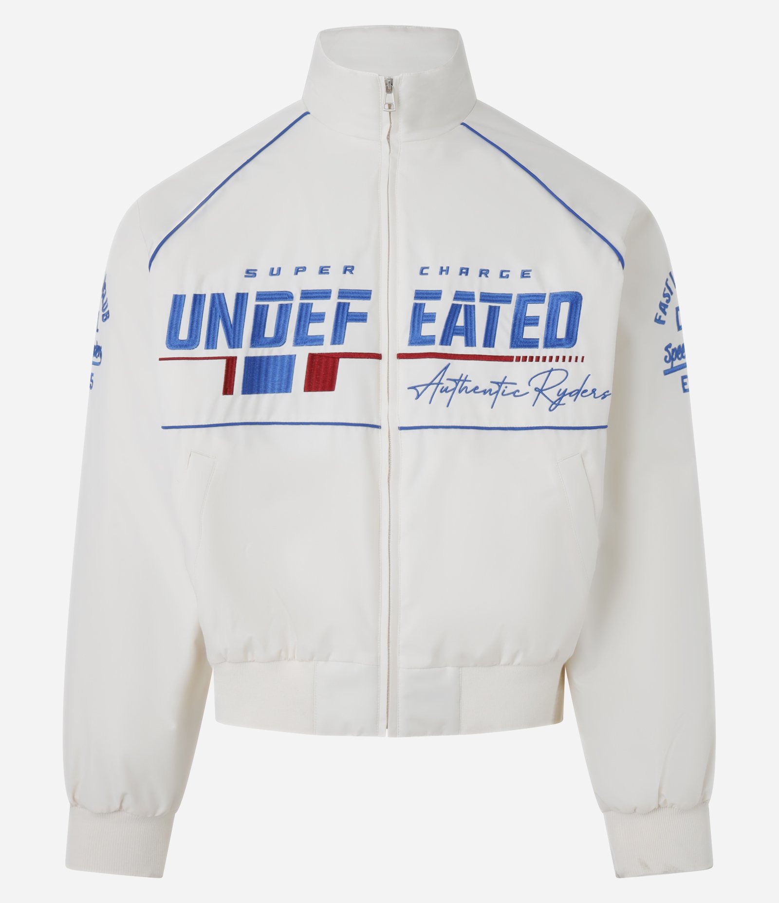 Jaqueta Bomber Racing com Estampa Lettering Bordada Branco 1