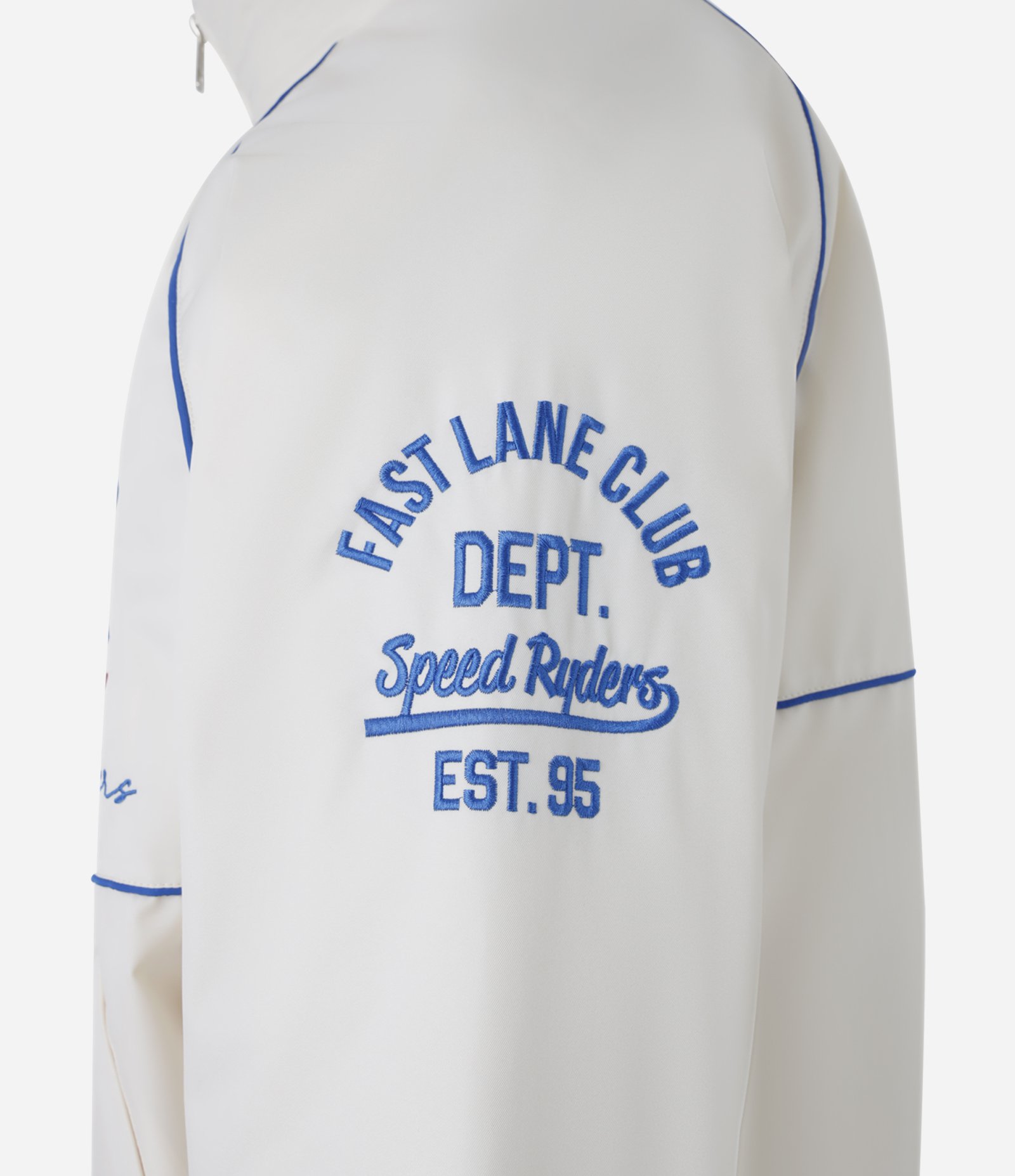 Jaqueta Bomber Racing com Estampa Lettering Bordada Branco 3