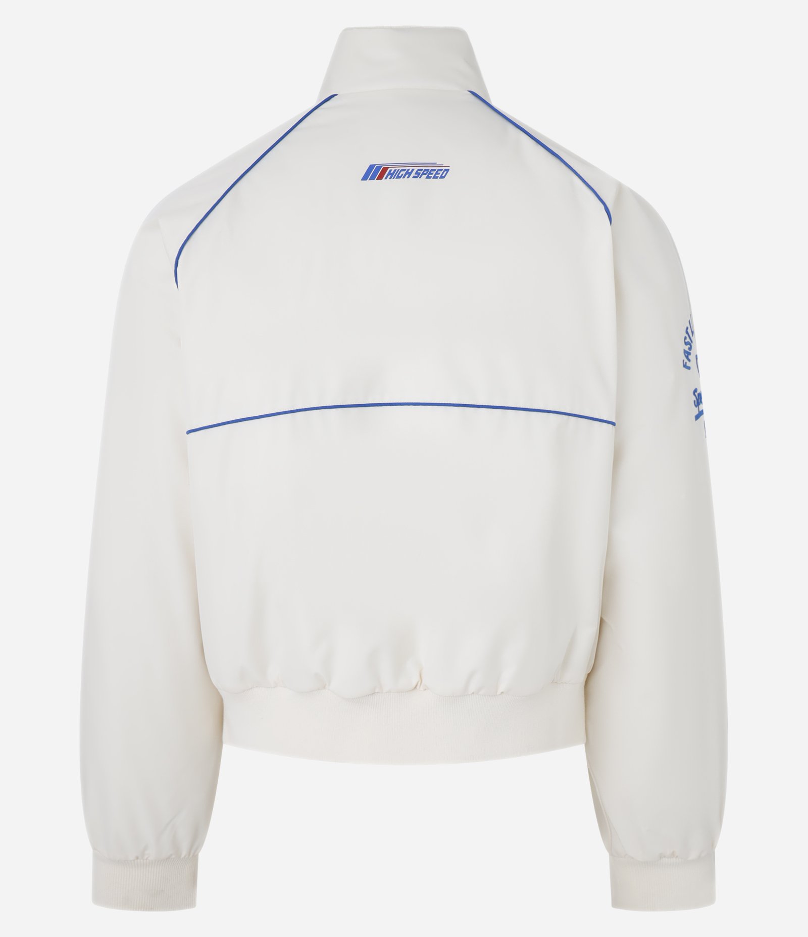 Jaqueta Bomber Racing com Estampa Lettering Bordada Branco 5