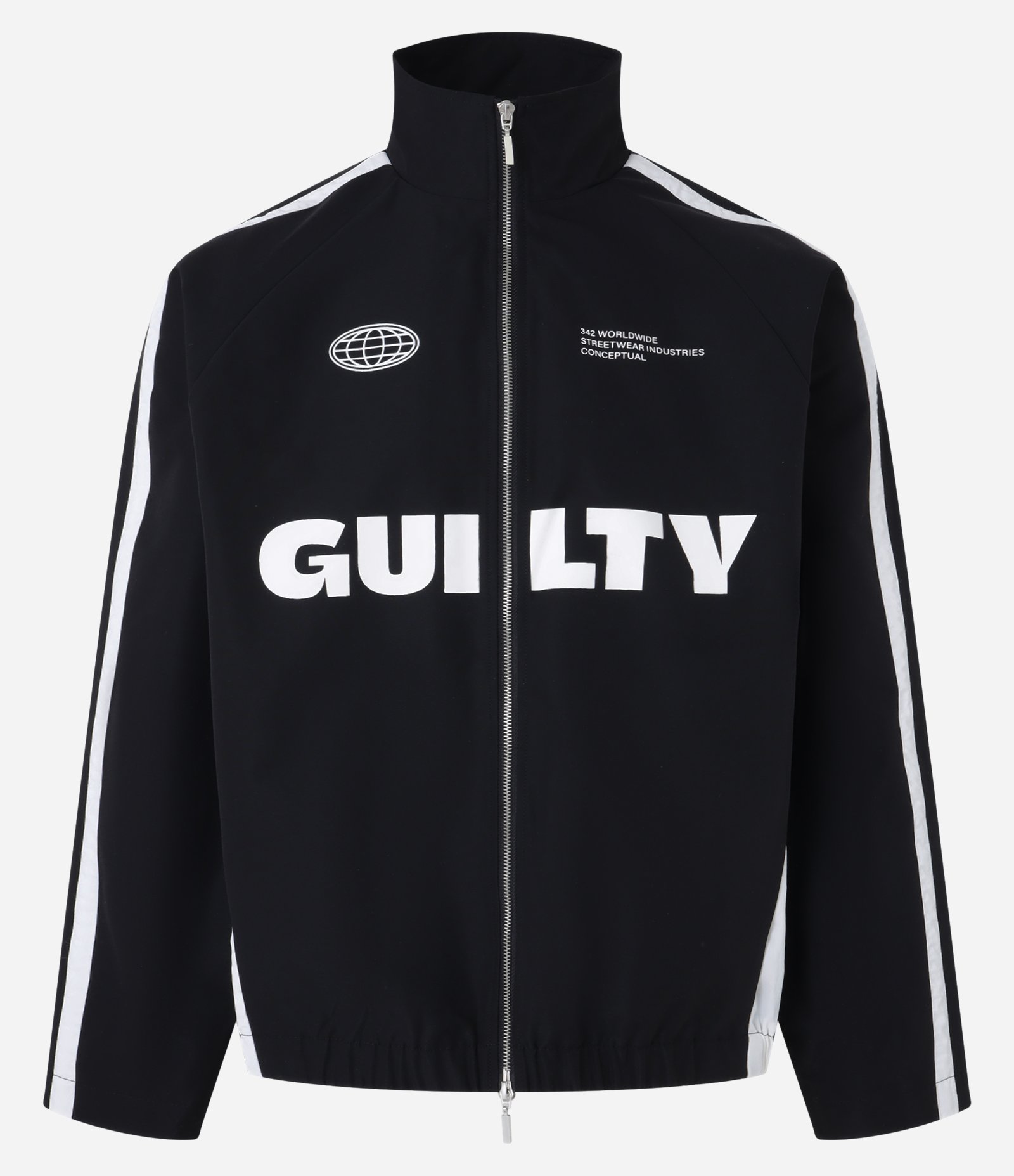 Jaqueta Sporty com Gola Alta e Listras Contrastantes Preto 6