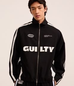 Jaqueta Sporty com Gola Alta e Listras Contrastantes