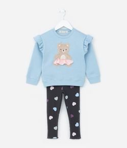 Conjunto Infantil com Babados e Bordado Ursa - Tam 1 a 6 Anos