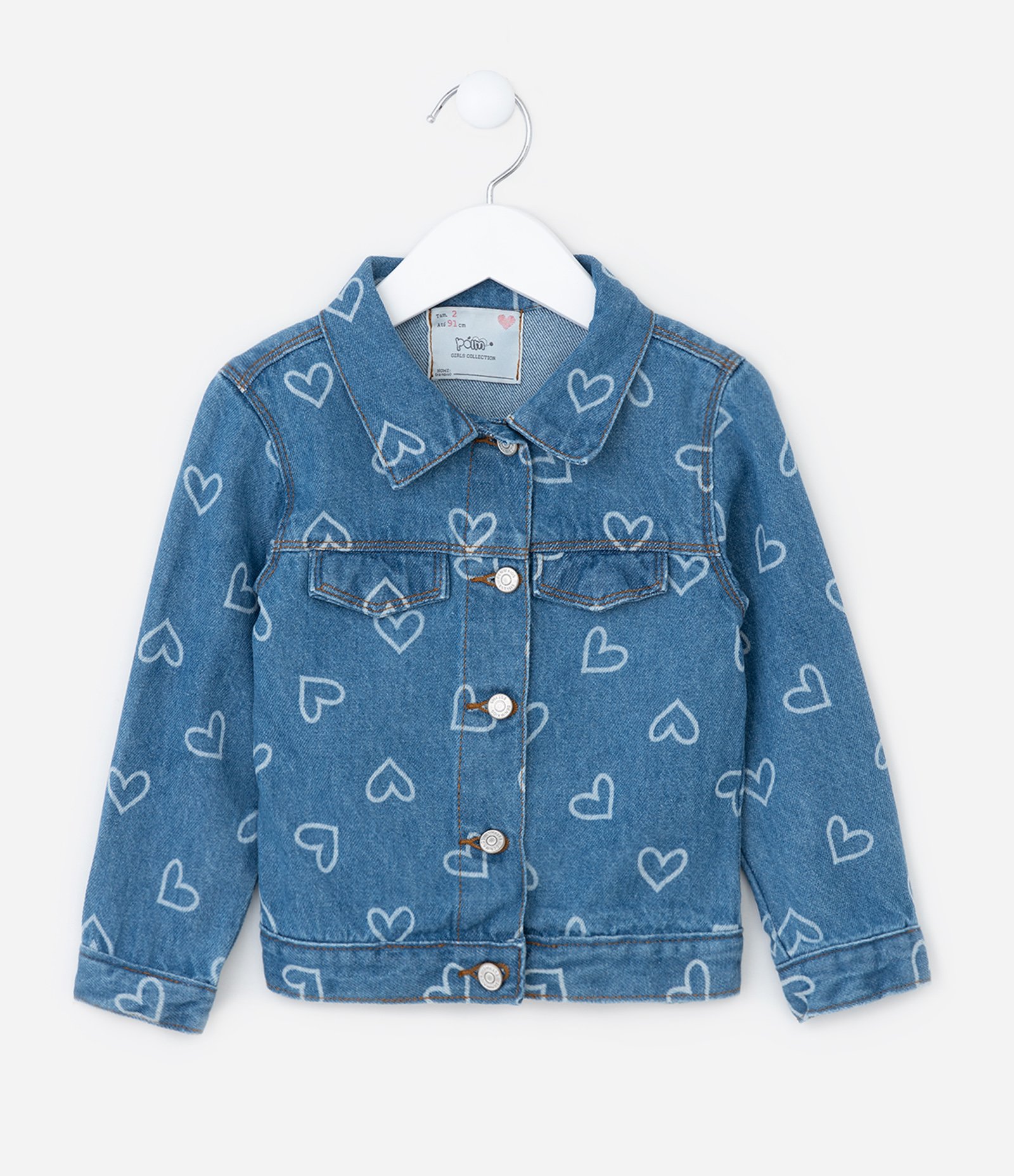 Jaqueta Infantil em Jeans com Estampa de Coração - Tam1 a 5/6 Anos Azul 1