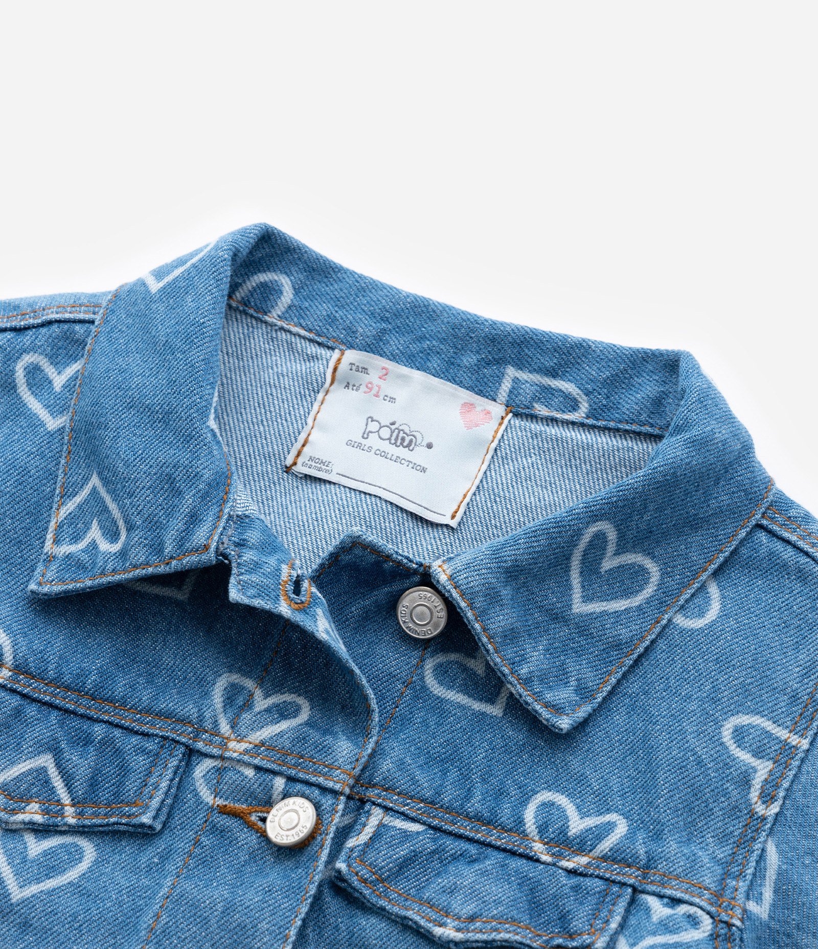 Jaqueta Infantil em Jeans com Estampa de Coração - Tam1 a 5/6 Anos Azul 4
