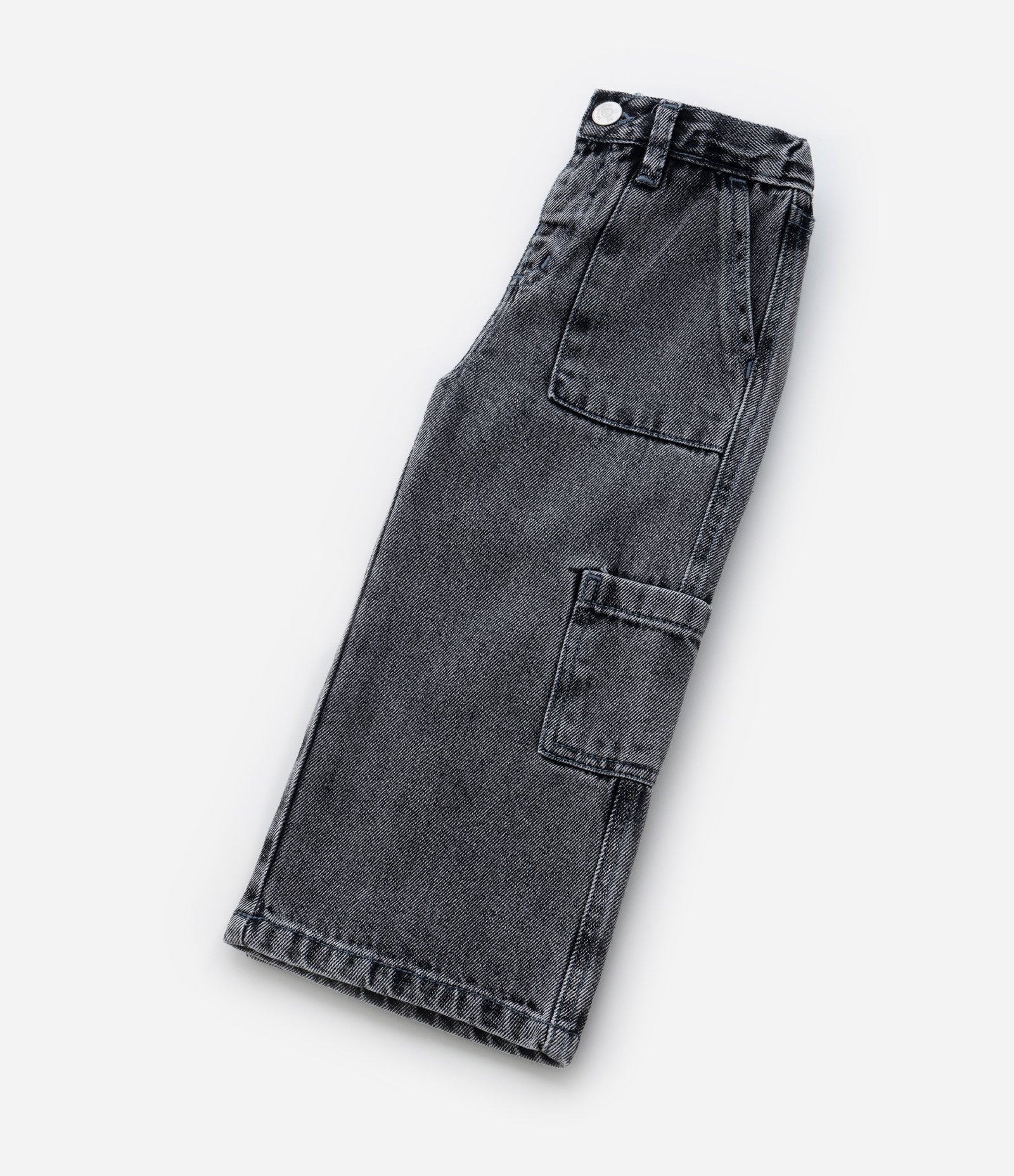 Calça Wide Leg Infantil em Jeans com Bolsos Cargo - Tam 1 a 6 Anos Cinza 6