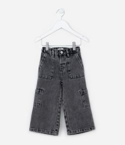 Calça Wide Leg Infantil em Jeans com Bolsos Cargo - Tam 1 a 6 Anos