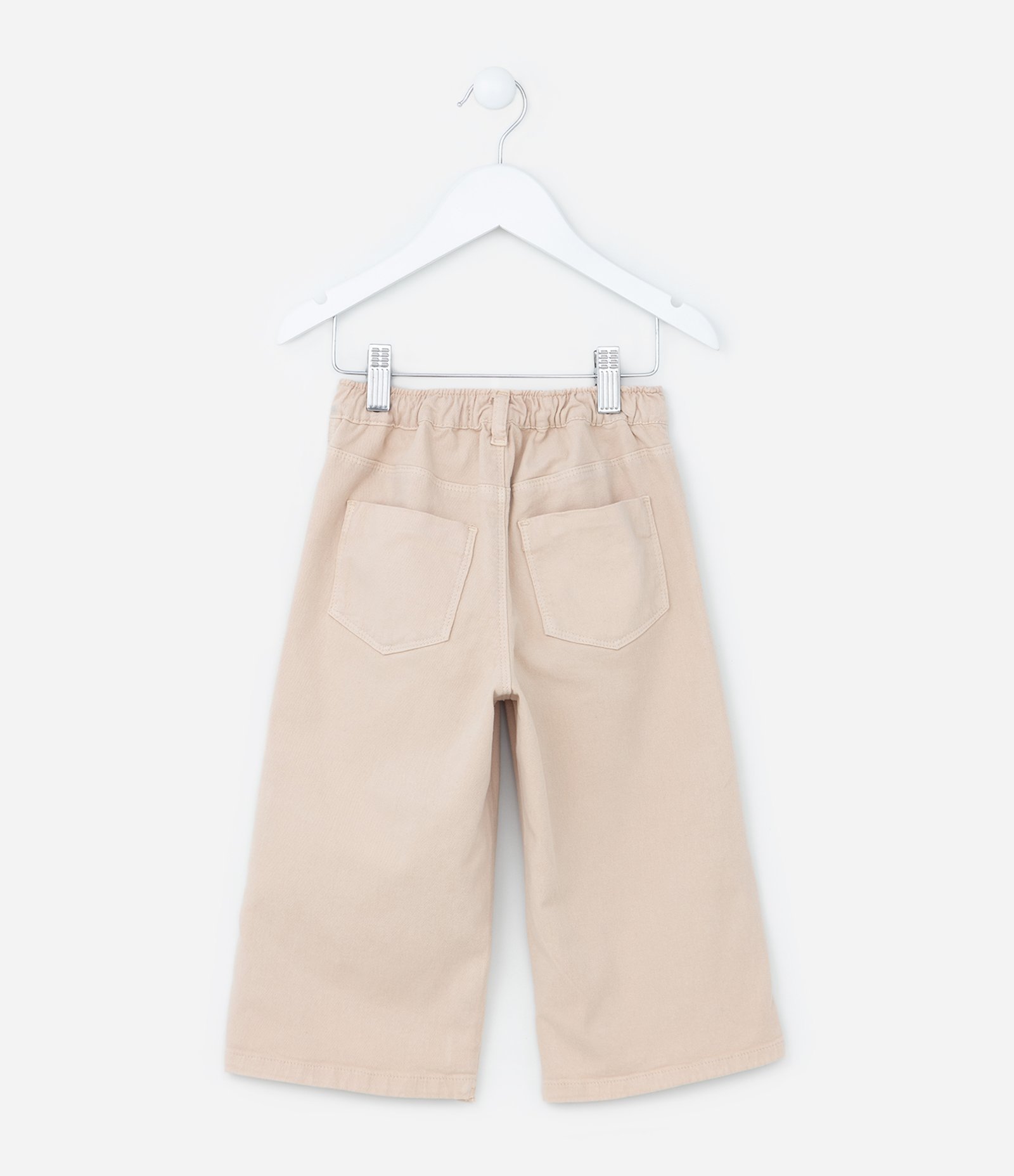 Calça Wide Leg Infantil com Bordado na Barra - Tam 1 a 6 Anos Bege 2