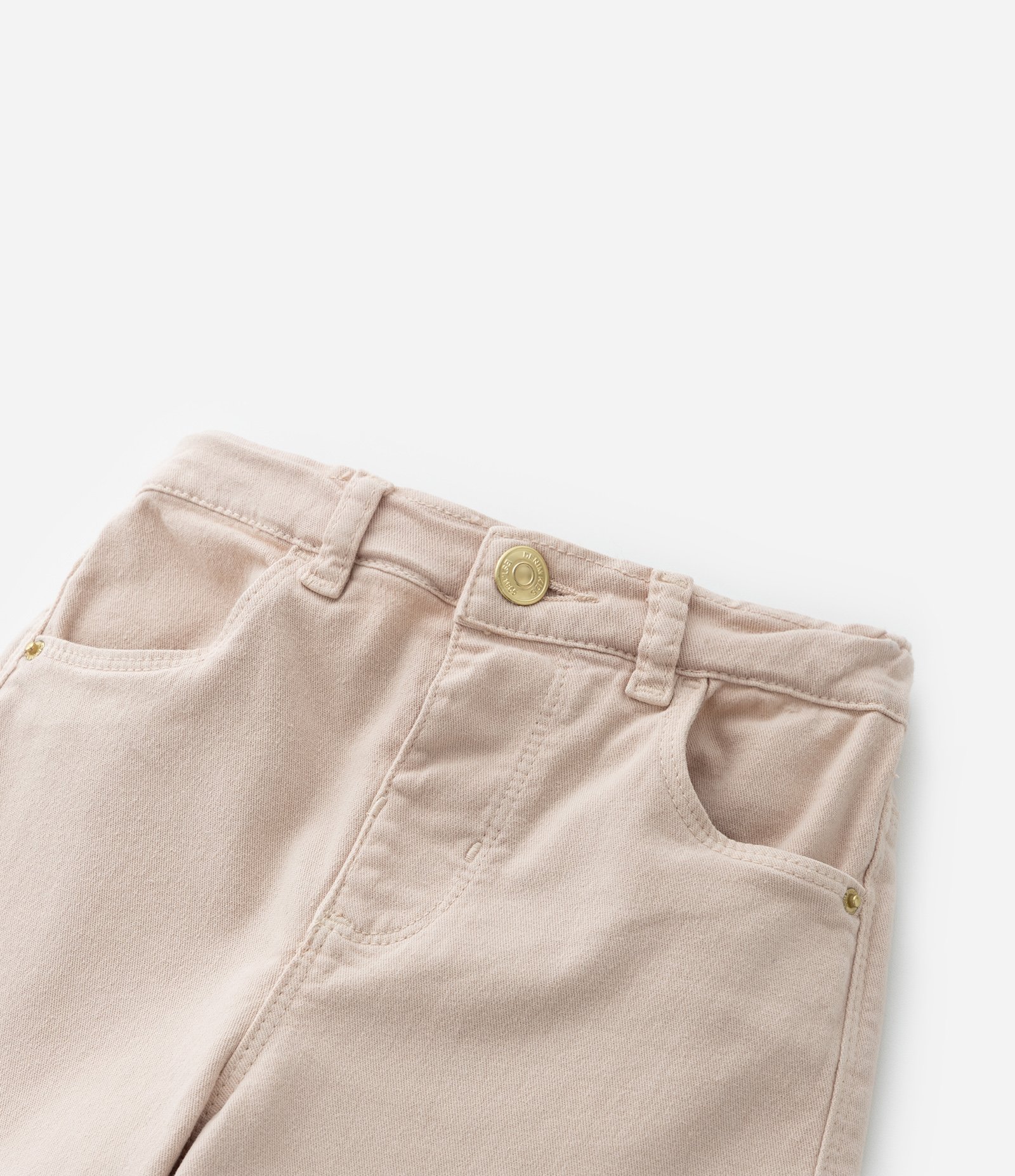 Calça Wide Leg Infantil com Bordado na Barra - Tam 1 a 6 Anos Bege 5