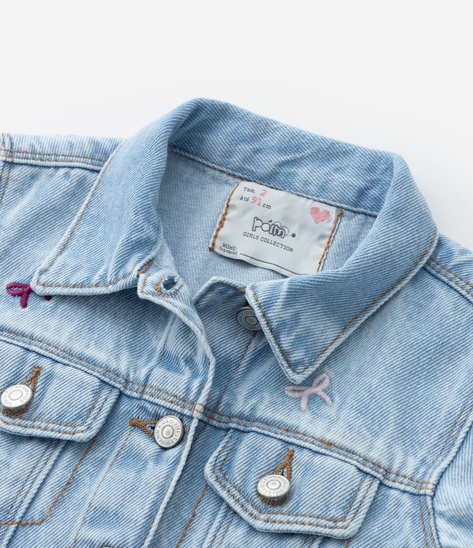 Jaqueta Infantil em Jeans com Bordado de Lacinhos - Tam 1 a 6 Anos Azul 4