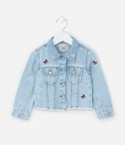 Jaqueta Infantil em Jeans com Bordado de Lacinhos - Tam 1 a 6 Anos