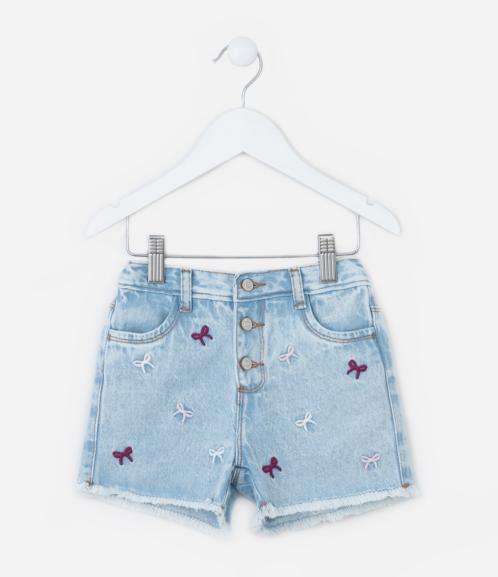 Short Infantil em Jeans com Bordado de Lacinhos - Tam 1 a 6 Anos Azul 1